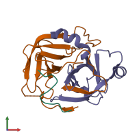 PDB entry 2jet coloured by chain, front view.