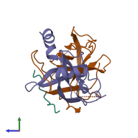 PDB entry 2jet coloured by chain, side view.