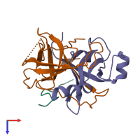 PDB entry 2jet coloured by chain, top view.