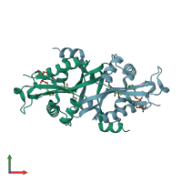 PDB entry 2jev coloured by chain, front view.