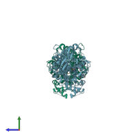 PDB entry 2jf0 coloured by chain, side view.