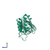PDB entry 2jf2 coloured by chain, side view.