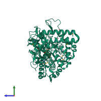 PDB entry 2jf4 coloured by chain, side view.
