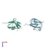 PDB entry 2jf5 coloured by chain, top view.