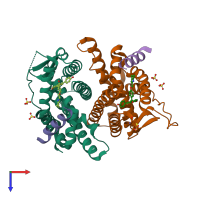 PDB entry 2jfa coloured by chain, top view.