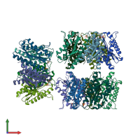PDB entry 2jfb coloured by chain, front view.