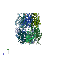 PDB entry 2jfb coloured by chain, side view.