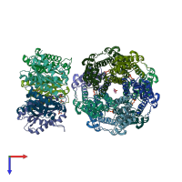 PDB entry 2jfb coloured by chain, top view.