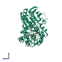 PDB entry 2jfh coloured by chain, side view.