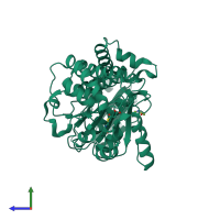 Monomeric assembly 1 of PDB entry 2jfk coloured by chemically distinct molecules, side view.