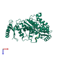Monomeric assembly 2 of PDB entry 2jfk coloured by chemically distinct molecules, top view.