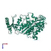 Monomeric assembly 3 of PDB entry 2jfk coloured by chemically distinct molecules, top view.