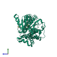 Monomeric assembly 4 of PDB entry 2jfk coloured by chemically distinct molecules, side view.