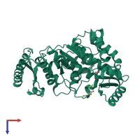 Monomeric assembly 4 of PDB entry 2jfk coloured by chemically distinct molecules, top view.