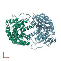 PDB entry 2jfo coloured by chain, front view.
