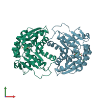 PDB entry 2jfp coloured by chain, front view.
