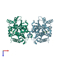 PDB entry 2jfp coloured by chain, top view.