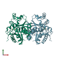 PDB entry 2jfq coloured by chain, front view.