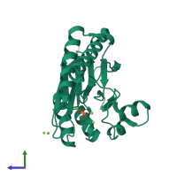 PDB entry 2jfr coloured by chain, side view.