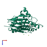PDB entry 2jfr coloured by chain, top view.