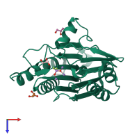 PDB entry 2jfs coloured by chain, top view.