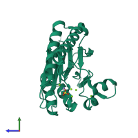 PDB entry 2jft coloured by chain, side view.