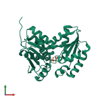 PDB entry 2jfu coloured by chain, front view.