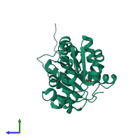 PDB entry 2jfu coloured by chain, side view.
