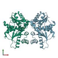 PDB entry 2jfx coloured by chain, front view.