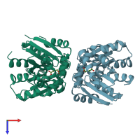 PDB entry 2jfx coloured by chain, top view.