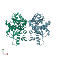PDB entry 2jfy coloured by chain, front view.