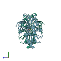 PDB entry 2jfy coloured by chain, side view.