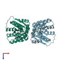 PDB entry 2jfy coloured by chain, top view.