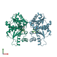 PDB entry 2jfz coloured by chain, front view.