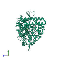 PDB entry 2jg0 coloured by chain, side view.