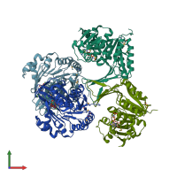 PDB entry 2jg1 coloured by chain, front view.