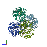 PDB entry 2jg1 coloured by chain, side view.