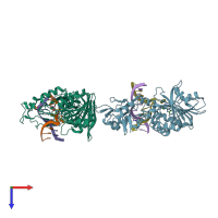 PDB entry 2jg3 coloured by chain, top view.