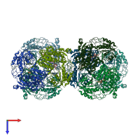 PDB entry 2jg7 coloured by chain, top view.