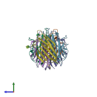 PDB entry 2jg8 coloured by chain, side view.