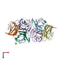 PDB entry 2jg8 coloured by chain, top view.