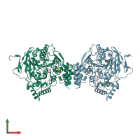 PDB entry 2jgi coloured by chain, front view.