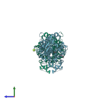 PDB entry 2jgi coloured by chain, side view.