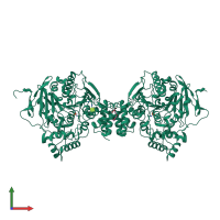 Homo dimeric assembly 1 of PDB entry 2jgk coloured by chemically distinct molecules, front view.