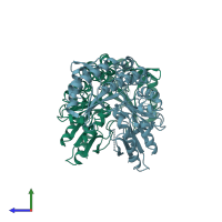 PDB entry 2jgt coloured by chain, side view.