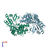 PDB entry 2jgt coloured by chain, top view.