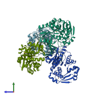 PDB entry 2jgv coloured by chain, side view.