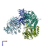 PDB entry 2jgv coloured by chain, top view.
