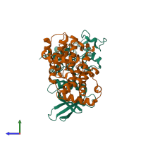 PDB entry 2jgz coloured by chain, side view.