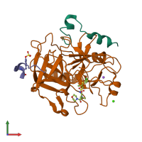 PDB entry 2jh0 coloured by chain, front view.